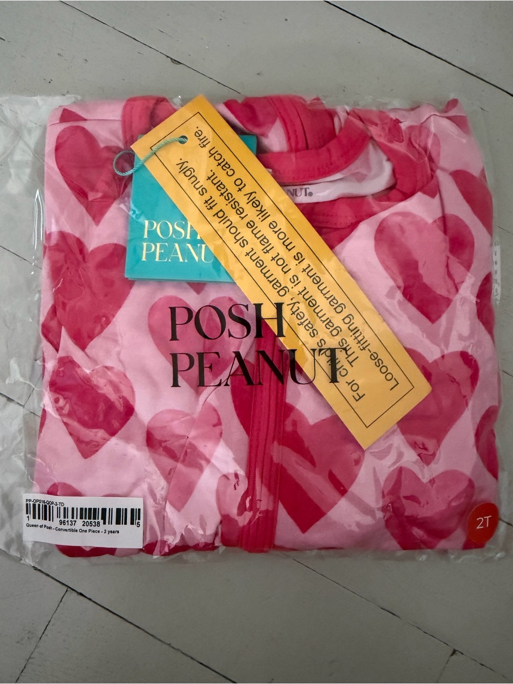 Girls pink heart-print zip up one piece (packaged)